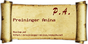 Preininger Anina névjegykártya